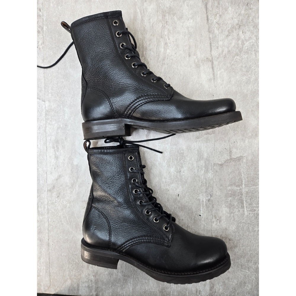 Frye Veronica Combat Ankle Boots 6.5 Black Leather Lace Up Moto Military Booties - Picture 6 of 11